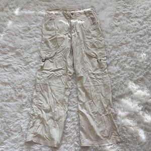 American Eagle Outfitters Cream Cargo Pants with Buckle Strap